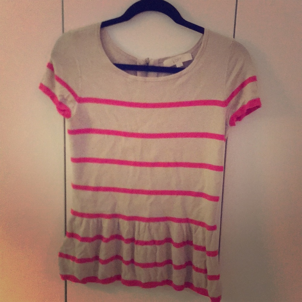 Short sleeve pink and cream striped sweater